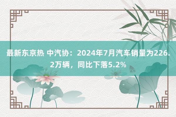 最新东京热 中汽协：2024年7月汽车销量为226.2万辆，同比下落5.2%